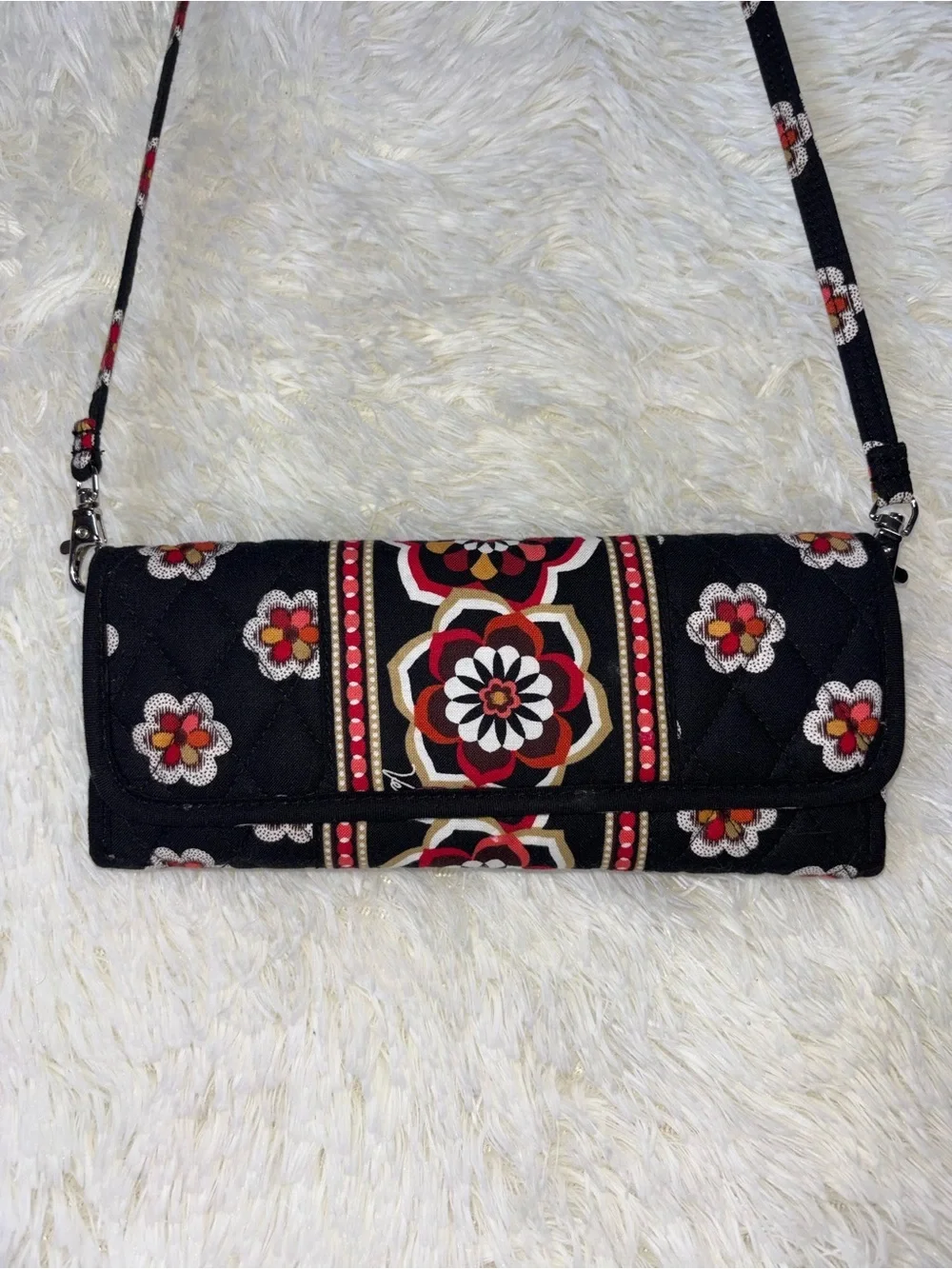 Vera Bradley Quilted Black Floral Crossbody Bag- Stylish Women's Bag
